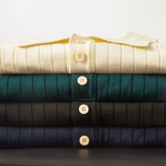 Polo de Seda Mulberry Italiano Premium Hombre - Cuello Solapa Retro Americano Rayas Tejidas - Image 3