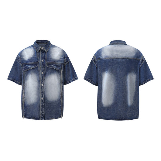Conjunto Denim Lavado: Camisa y Capris de Diseño Premium