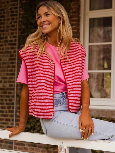 Chaleco Cardigan a Rayas con Botones - Image 9