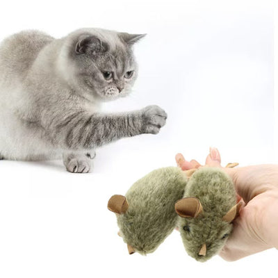 Three green plush mouse cat toys with tan ears and tails, one hanging upside down, against a white background. - Image 16