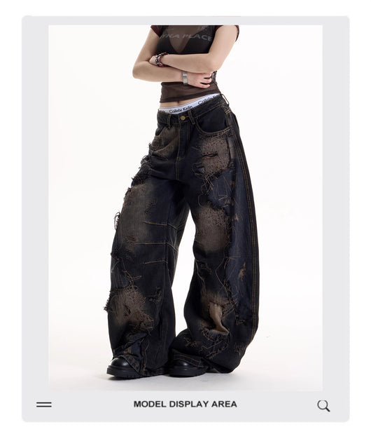 Jeans Rotos Tie-Dye Negro Estilo Retro Hot Girl - Image 16