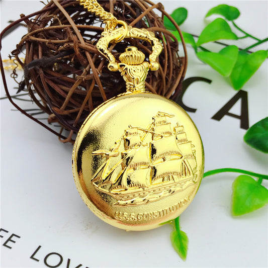 Reloj de Bolsillo Retro Locomotora Dorado con Mecanismo de Cuarzo - Image 2