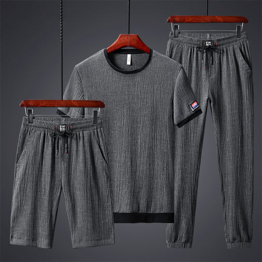 Traje Deportivo de Tres Piezas Talla Grande Tela Ice Silk Elástica - Image 19