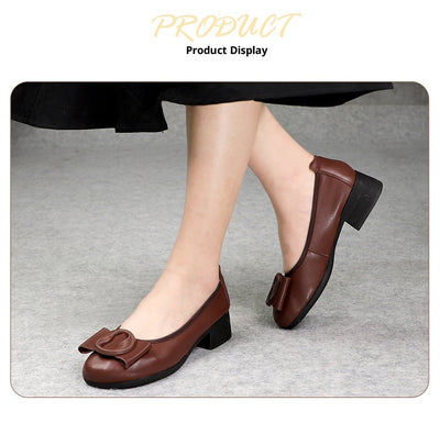 Zapatos Tipo Mocasín de Cuero Auténtico con Tacón Medio para Mujer - Image 9