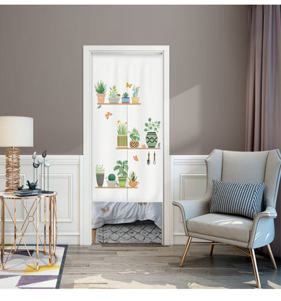 White fabric door curtain with a 'Hello Spring' design featuring a cute rabbit, colorful floral wreath, and mushroom. - Image 5