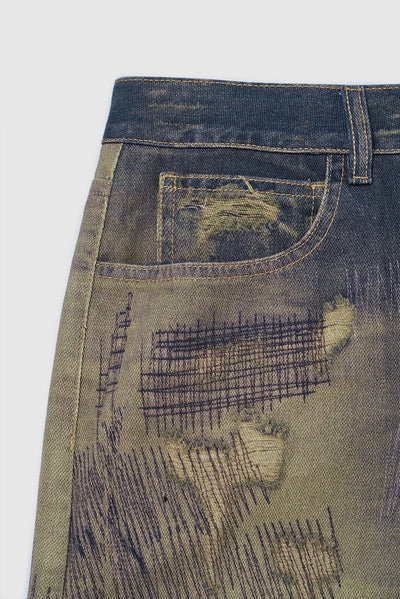 Pantalones Denim Ancho Estilo Urbano Americano con Estampado para Hombre - Image 14