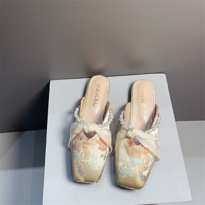 Pantufla Bordada de Punta Cuadrada y Corte Bajo para Mujer - Image 6