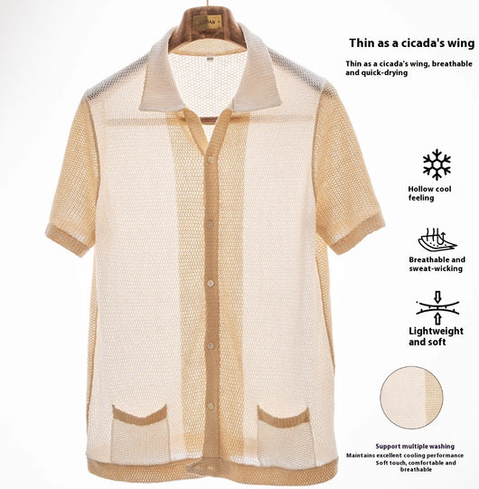 Cardigan Tejido Hueco de Algodón y Lino con Solapa de Manga Corta - Image 10
