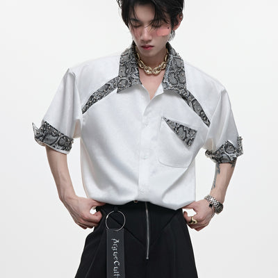 Camisa de Patchwork Cuero Serpiente con Remaches Metálicos