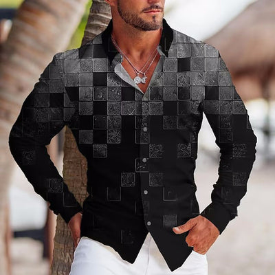 Camisa Estampada de Manga Larga con Solapa para Hombre - Image 10