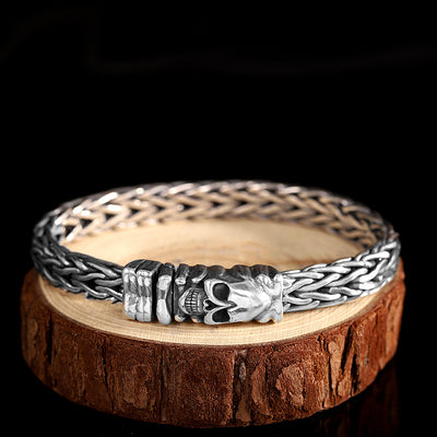 Pulsera de Calavera Tejida en Plata S925 Seiko - Accesorio Tailandés Artesanal para Hombre - Image 11