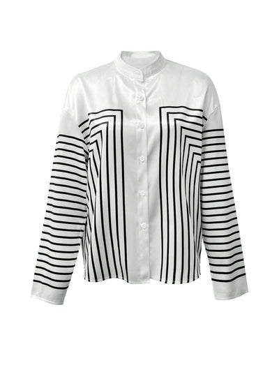 Blusa Rayada Estampada con Contraste de Colores y Botones Simples - Image 14
