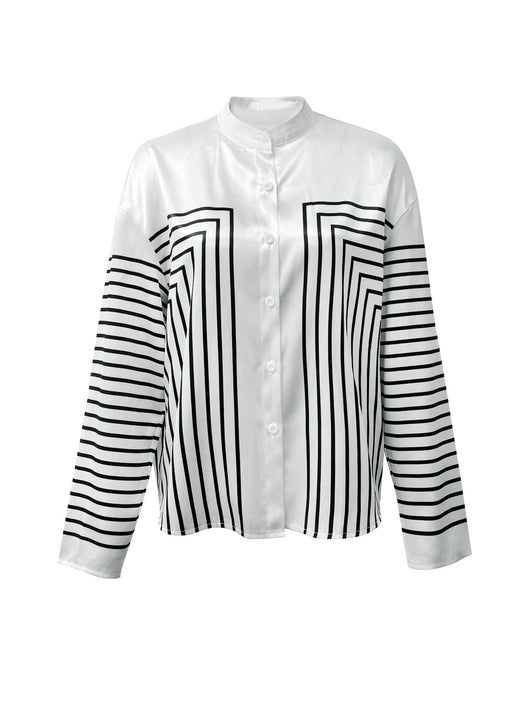 Blusa Rayada Estampada con Contraste de Colores y Botones Simples - Image 14