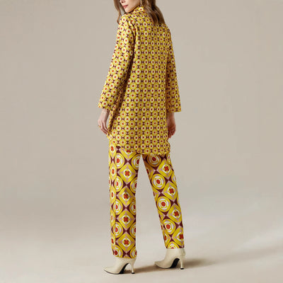 Conjunto Retro Geométrico para Mujer - Blusa y Pantalón de Manga Larga - Image 4