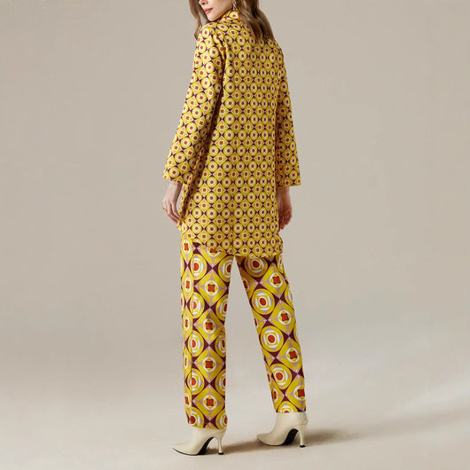 Conjunto Retro Geométrico para Mujer - Blusa y Pantalón de Manga Larga - Image 4