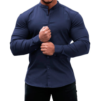 Camisa Casual de Manga Larga para Hombre - Ajuste Slim Colores Sólidos - Image 14