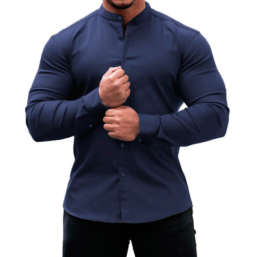 Camisa Casual de Manga Larga para Hombre - Ajuste Slim Colores Sólidos - Image 14