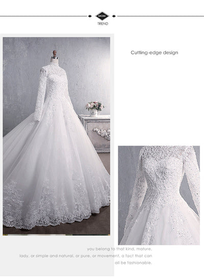 Vestido de Novia de Encaje con Cuello Alto y Mangas Largas Talla Grande - Image 7