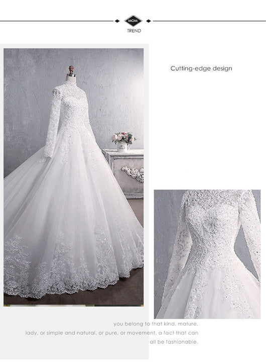 Vestido de Novia de Encaje con Cuello Alto y Mangas Largas Talla Grande - Image 7