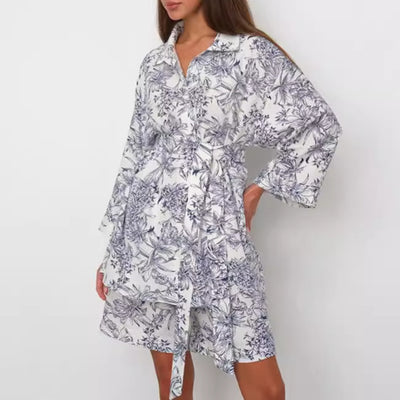 Conjunto de Dos Piezas: Camisa Estampada con Cordones y Manga Larga Holgada