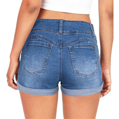 Shorts Denim Ajustados Cintura Elástica Tela Color Hot Pants Mujer - Image 17