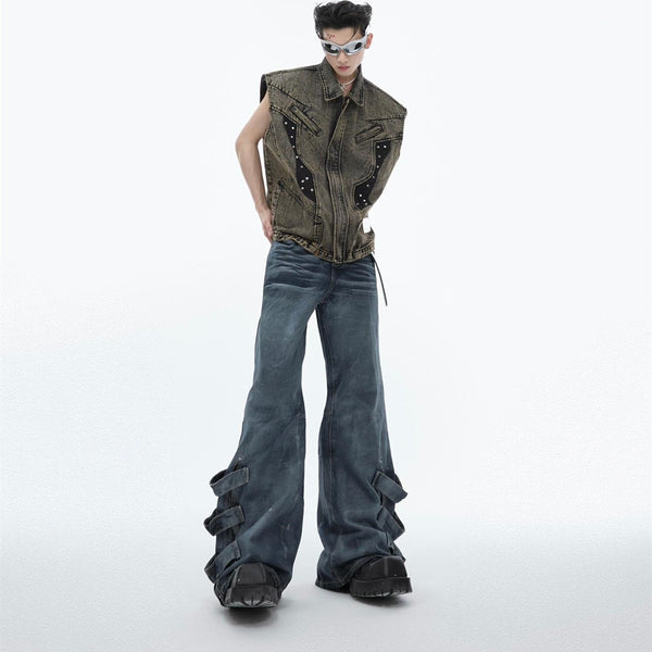 Jeans Rectos Plisados Lavados para Hombre - Estilo Casual Versátil