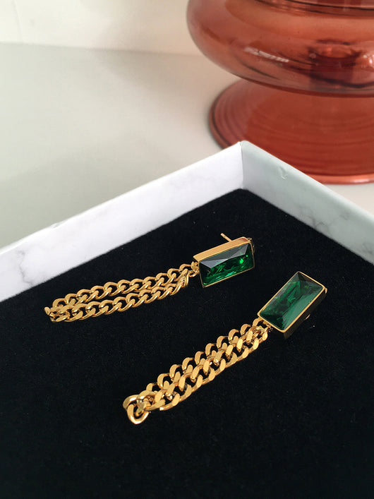 Aretes Largos de Cristal Verde Esmeralda con Borla Vintage Trendy - Image 13