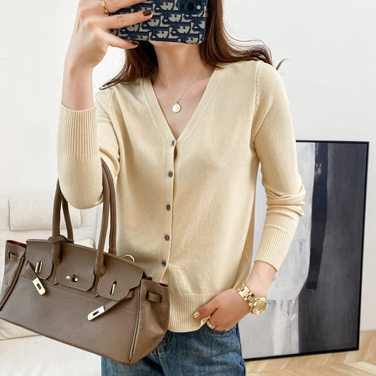 Cardigan Corto Cuello V para Mujer - Suéter Exterior Versátil - Image 8