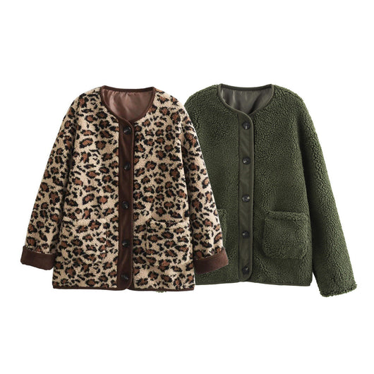 Abrigo Suelto de Piel de Cordero Estampado Leopardo - Image 5