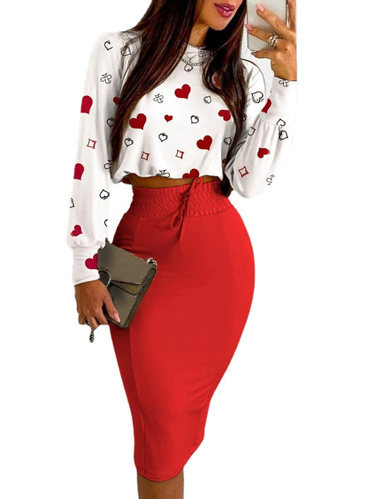 Conjunto de Falda Lápiz Estampada Tejida Europeo Americano para Mujer - Image 7
