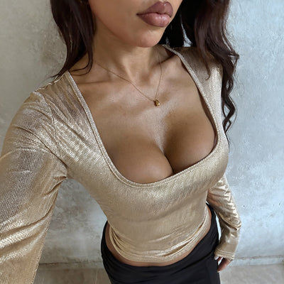 Blusa Larga Ajustada con Cuello Cuadrado y Efecto Bronceado para Mujer - Image 3