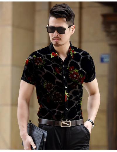 Camisa Terciopelo Dorado Hueca Manga Corta - Image 18