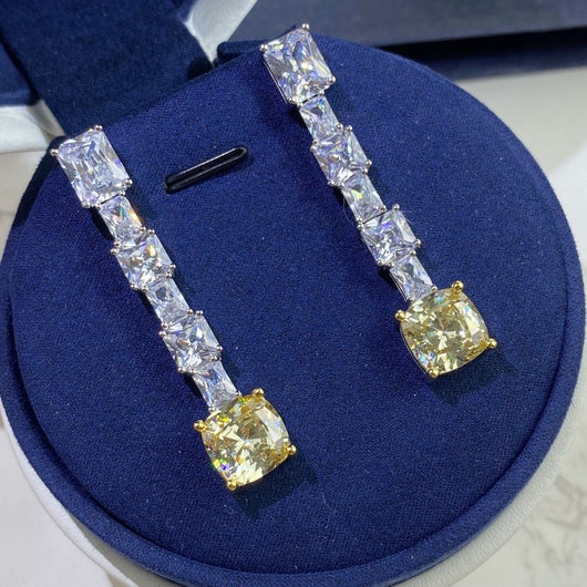 Aretes de Diamante Amarillo Trapezoidales Radiantes para Mujer - Image 7