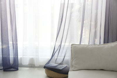 Green and white gradient sheer curtains made of polyester fiber, offering half shading for a modern room. - Image 16