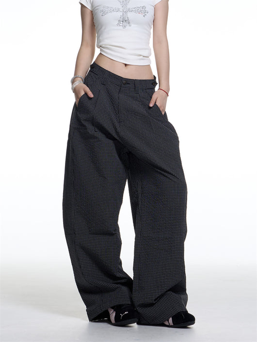 Pantalones Anchos de Cuadros Retro Americano para Mujer - Comodidad Casual - Image 3