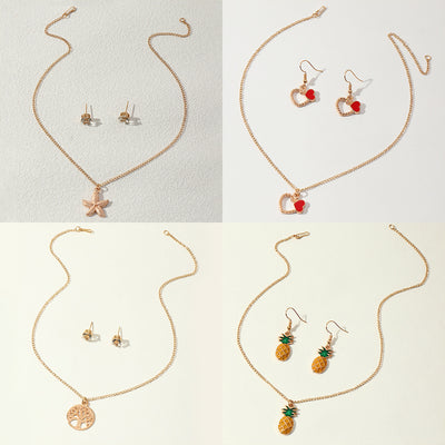 Conjunto de Aretes y Collar con Estrella de Cinco Puntas y Piña - Diseño Moderno - Image 10