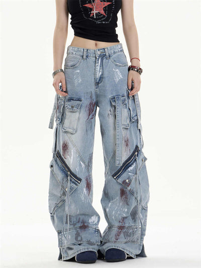 Pantalones Vaqueros de Trabajo Mujer Cintura Alta Bolsillos Múltiples - Image 4