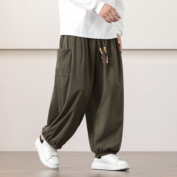 Pantalones Harem de Pana Otoño Estilo Chino para Hombre