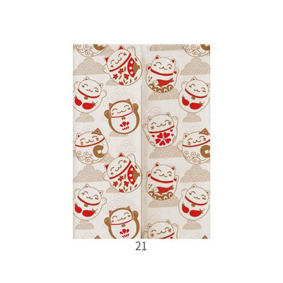 Japanese style noren door curtain with two red and blue Ukiyo-e koi fish on a cream wave pattern background. - Image 23