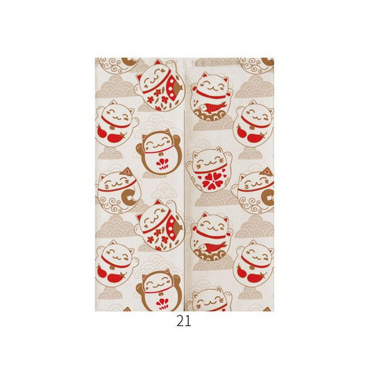 Japanese style noren door curtain with two red and blue Ukiyo-e koi fish on a cream wave pattern background. - Image 23