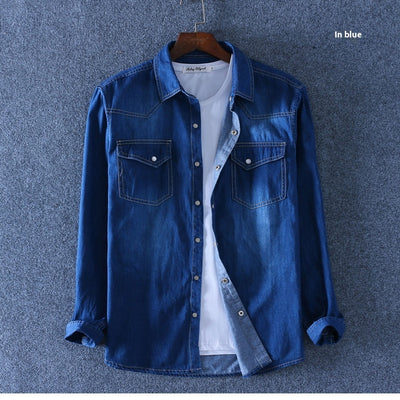 Camisa de Algodón Denim para Hombre de Manga Larga - Image 15