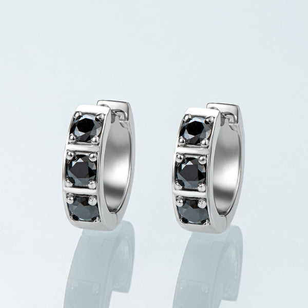 Aretes Hip Hop Moissanita Plata 925 Clip Negro y Blanco Elegante