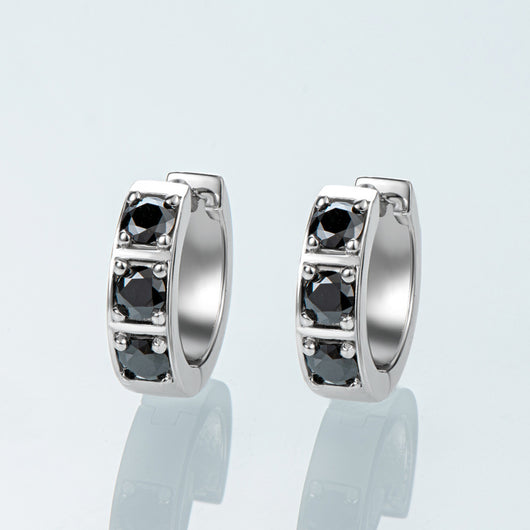 Aretes Hip Hop Moissanita Plata 925 Clip Negro y Blanco Elegante - Image 2