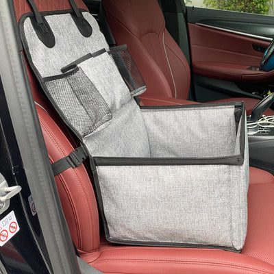 Gray portable car pet mat with multiple pockets, designed for household use and dirt resistance. - Image 3