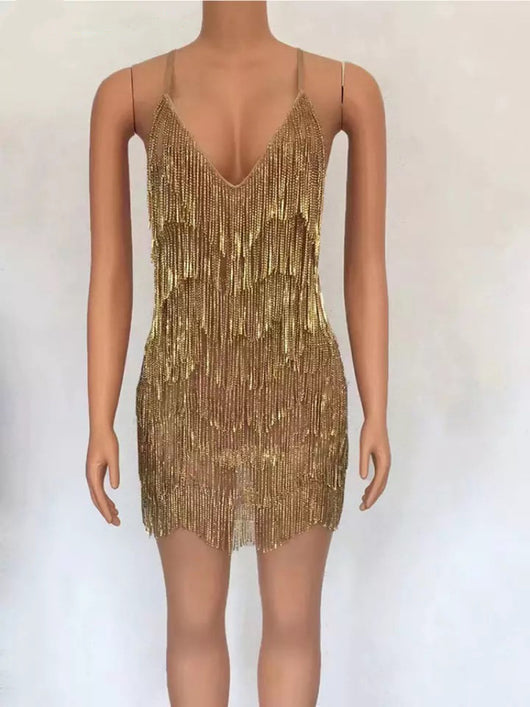 Vestido de Noche Elegante con Escote Profundo y Cristales Brillantes - Image 4