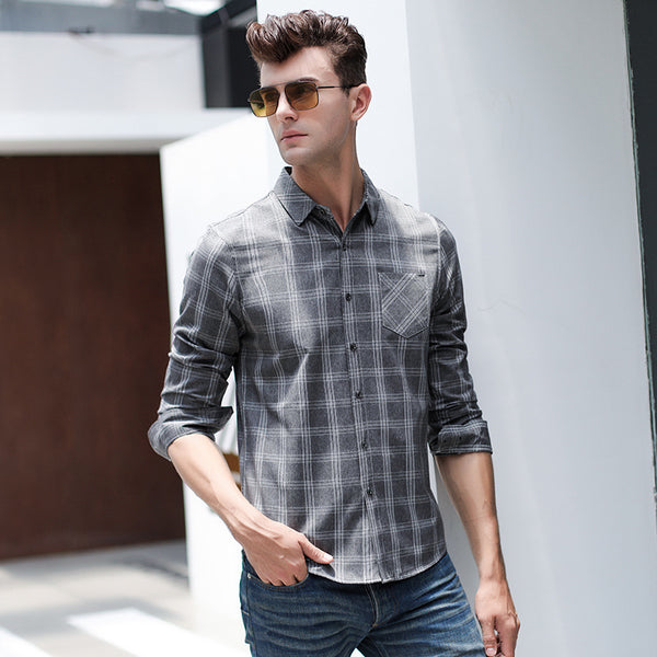 Camisa a Cuadros Casual de Manga Larga para Hombre