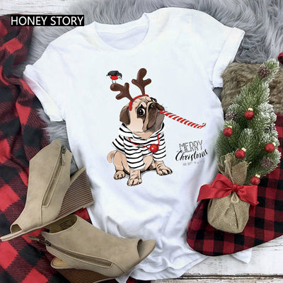 Playera Navideña Roja para Parejas - Diseño Reno y Santa - Image 9
