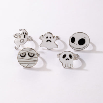 Juego de 5 Anillos de Calavera para Halloween — Blanco - Image 5