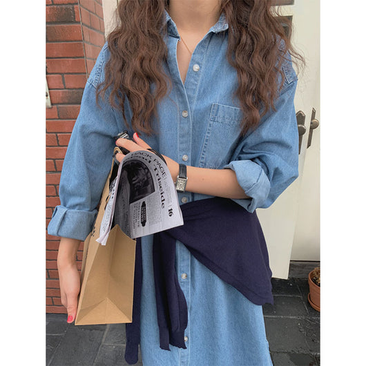 Vestido Denim Mujer Otoño Largo Holgado Manga Larga Casual - Image 11
