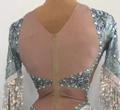 Traje de Presentación con Lentejuelas y Flecos Elástico para Cantantes - Image 12